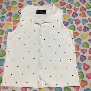 C&B Sports White with Red Blue Stars  Collared Sleeveless Button Down Shirt